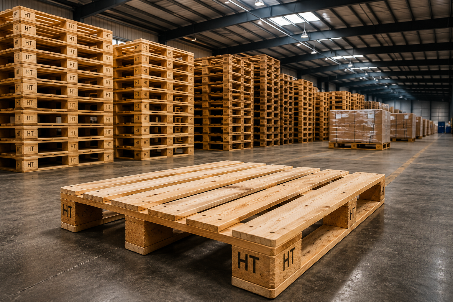 Industrial wooden pallets for warehouse storage and logistics