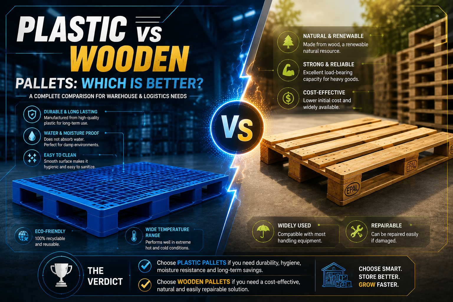 Plastic vs wooden pallets comparison for warehouse and industrial use